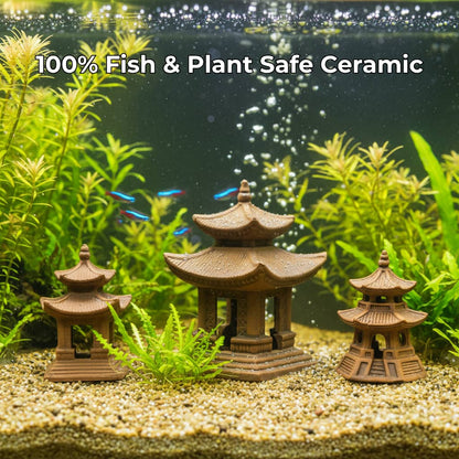 Miniature Japanese Pagodas | Ceramic Bonsai Figurines & Zen Garden Decor
