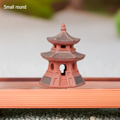 Small round reddish-brown miniature pagoda for bonsai. A classic miniature Japanese pagoda.
