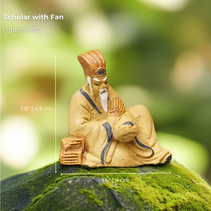 A Scholar with a fan, one of our traditional bonsai mudmen. A great bonsai figurine.