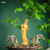 Small yellow Ceramic Guan Yin Statue (4.9in/12.5cm). Serene Kwan Yin figurine for bonsai decor.