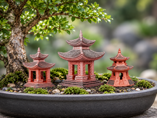 Miniature Red Japanese Pagoda Set  for Bonsai & Zen Gardens