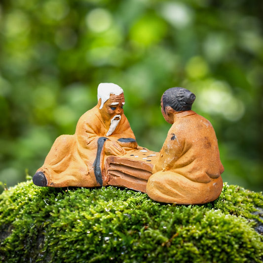 Chinese Mudmen Playing Chess | Ceramic Bonsai Figurine