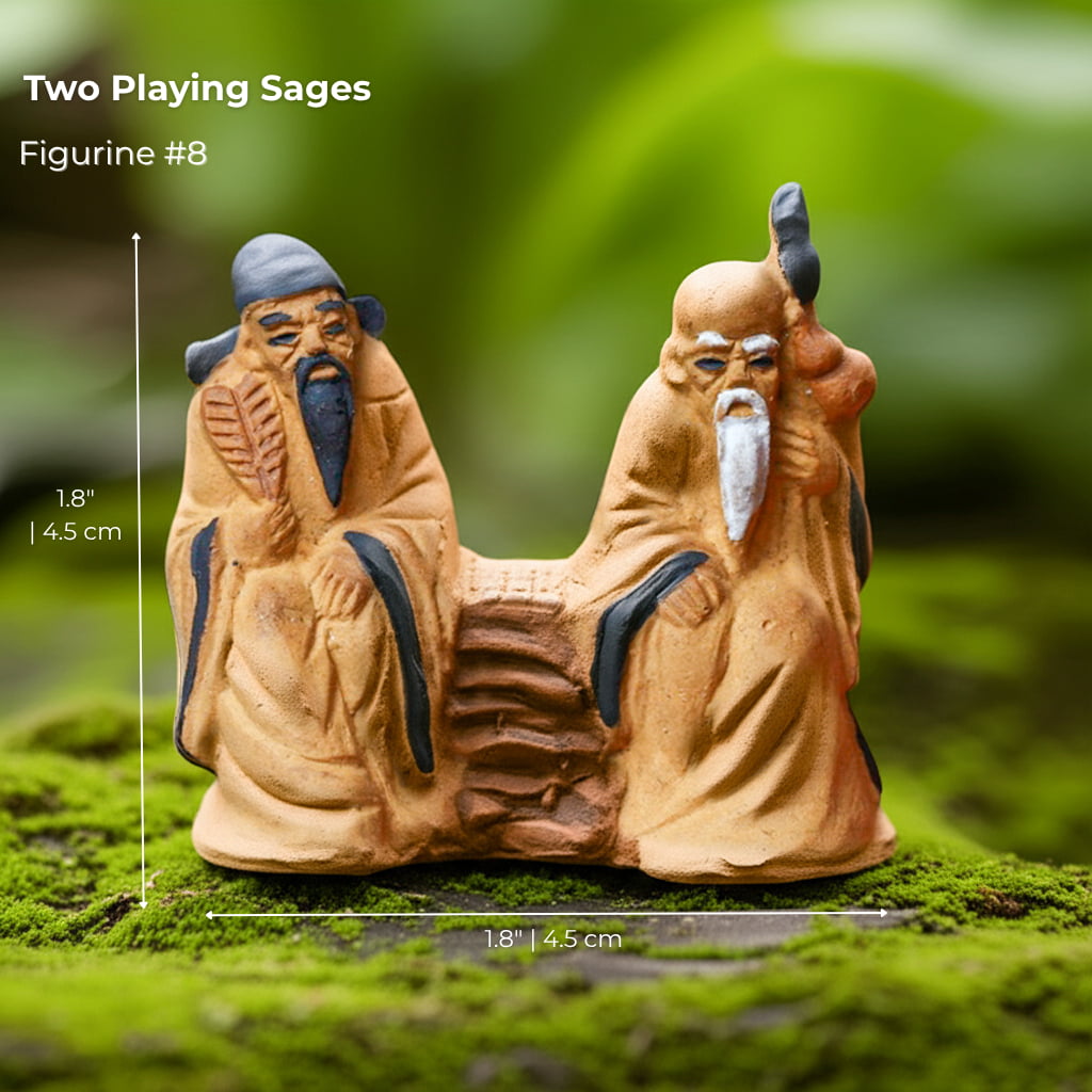 Two sages playing a game. A set of chinese mudmen figures. Great bonsai decorative accessories.