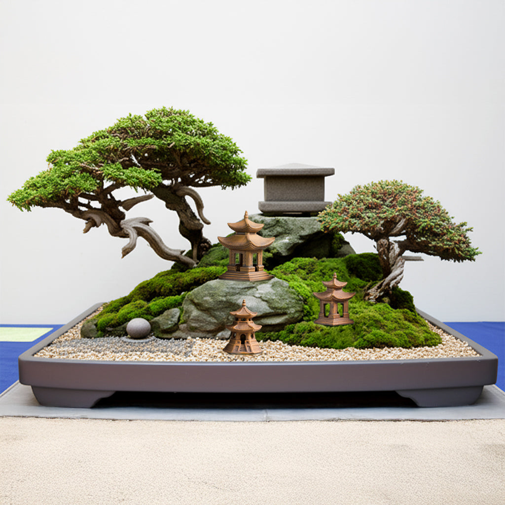 Japanische Miniaturpagoden (3er-Set) | Bonsai-Figuren &amp; Zen-Garten-Dekor
