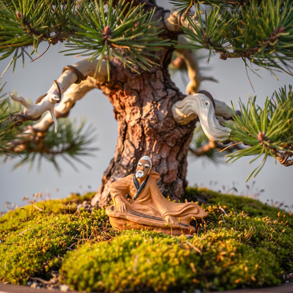 Bonsai tree with Zither Player Mudman Ceramic Figurine