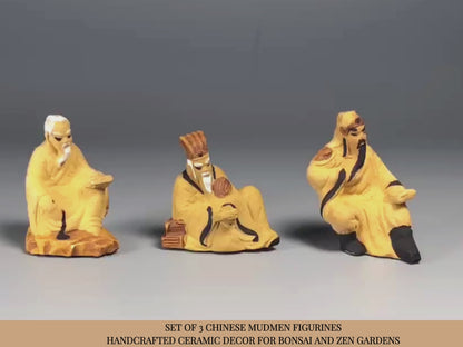 Chinese Mudmen Figurines Set of 3 | Handcrafted Bonsai Decor