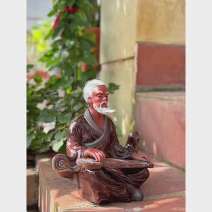 Musician Sage Figurine | Handcrafted Vietnamese Ceramic Bonsai Decor