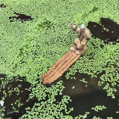 Ceramic Old Fisherman on Raft Figurine for Bonsai and Aquarium Decor