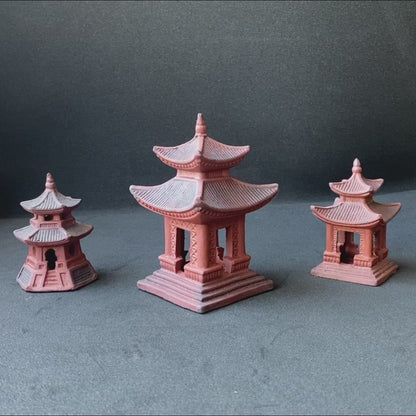 Miniatur-Pagoden in Rot (3 Stück) | Heim- und Gartendeko | Bonsai-Figuren