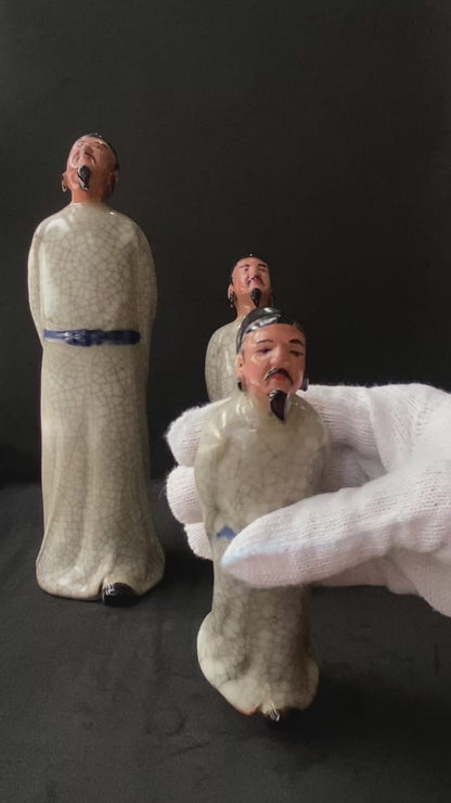 Li Bai Poet Mudman Figurine for Bonsai Displays | Cracked Glaze Ceramic