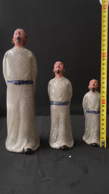 Li Bai Poet Mudman Figurine for Bonsai Displays | Cracked Glaze Ceramic