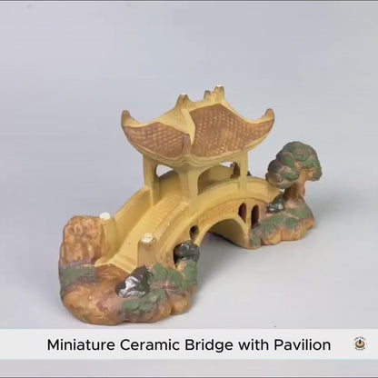 Handgefertigte Pavillonbrücke aus Keramik | Miniatur-Landschaftsakzent
