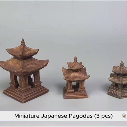 Miniature Japanese Pagodas (Set of 3) | Bonsai Figurines & Zen Garden Decor