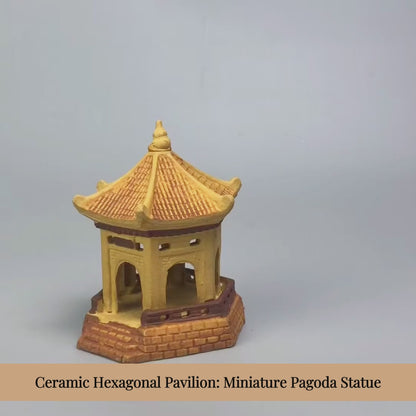 Ceramic Hexagonal Pavilion Statue | Miniature Pagoda for Bonsai