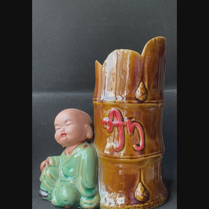 Little Monk Bamboo Planter | Glazed Ceramic | 9.8" H