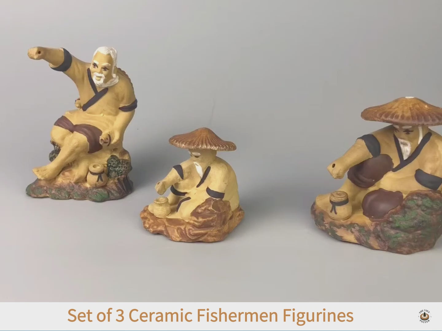 陶器製 釣り人 ミニチュア フィギュア (3個セット) | 盆栽 飾り