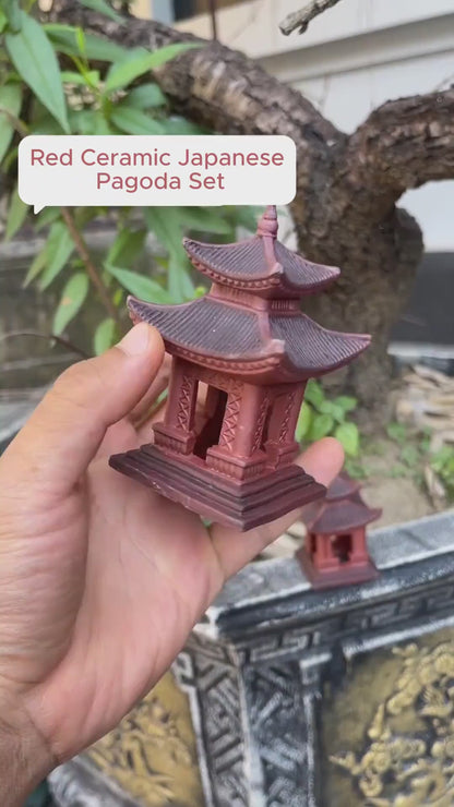 Miniatur-Pagoden in Rot (3 Stück) | Heim- und Gartendeko | Bonsai-Figuren