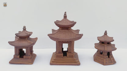 Miniature Japanese Pagodas (Set of 3) | Bonsai Figurines & Zen Garden Decor