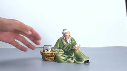 Ceramic Mudman Scholar Reading Figurine – Garden& Bonsai Decor