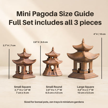 Japanische Miniaturpagoden (3er-Set) | Bonsai-Figuren &amp; Zen-Garten-Dekor